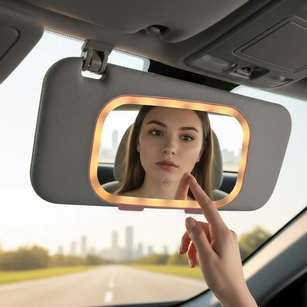 Premium LED Car Sun Visor Makeup Mirror | Rechargeable • Touch Sensor • 3 Lighting Modes