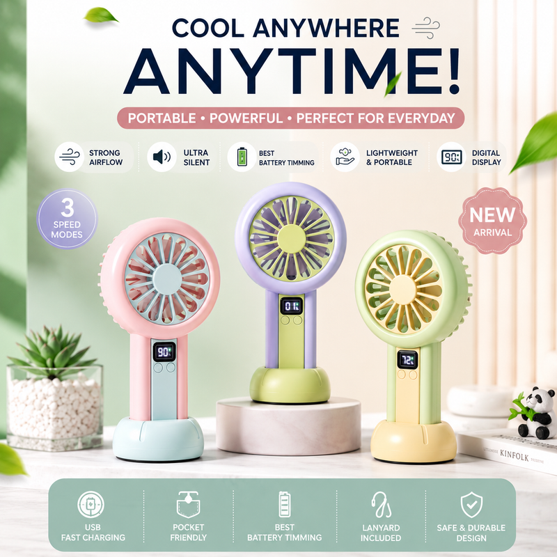 Smart Digital Mini Fan – 100-Speed Rechargeable Portable Cooling Fan with LED Battery Display