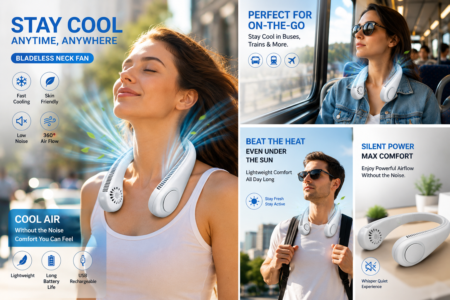 STREET VENDOR™ Premium Silicone Bladeless Neck Fan | Wearable Personal Air Cooler