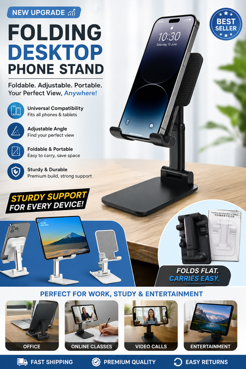 Premium Foldable Desktop Stand for Phones & Tablets | Height Adjustable, Portable & Universal Compatible
