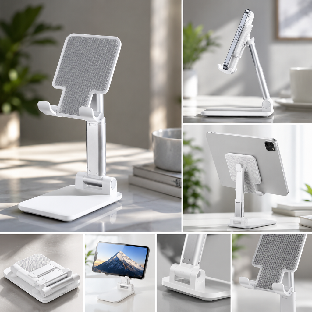 Premium Foldable Desktop Stand for Phones & Tablets | Height Adjustable, Portable & Universal Compatible